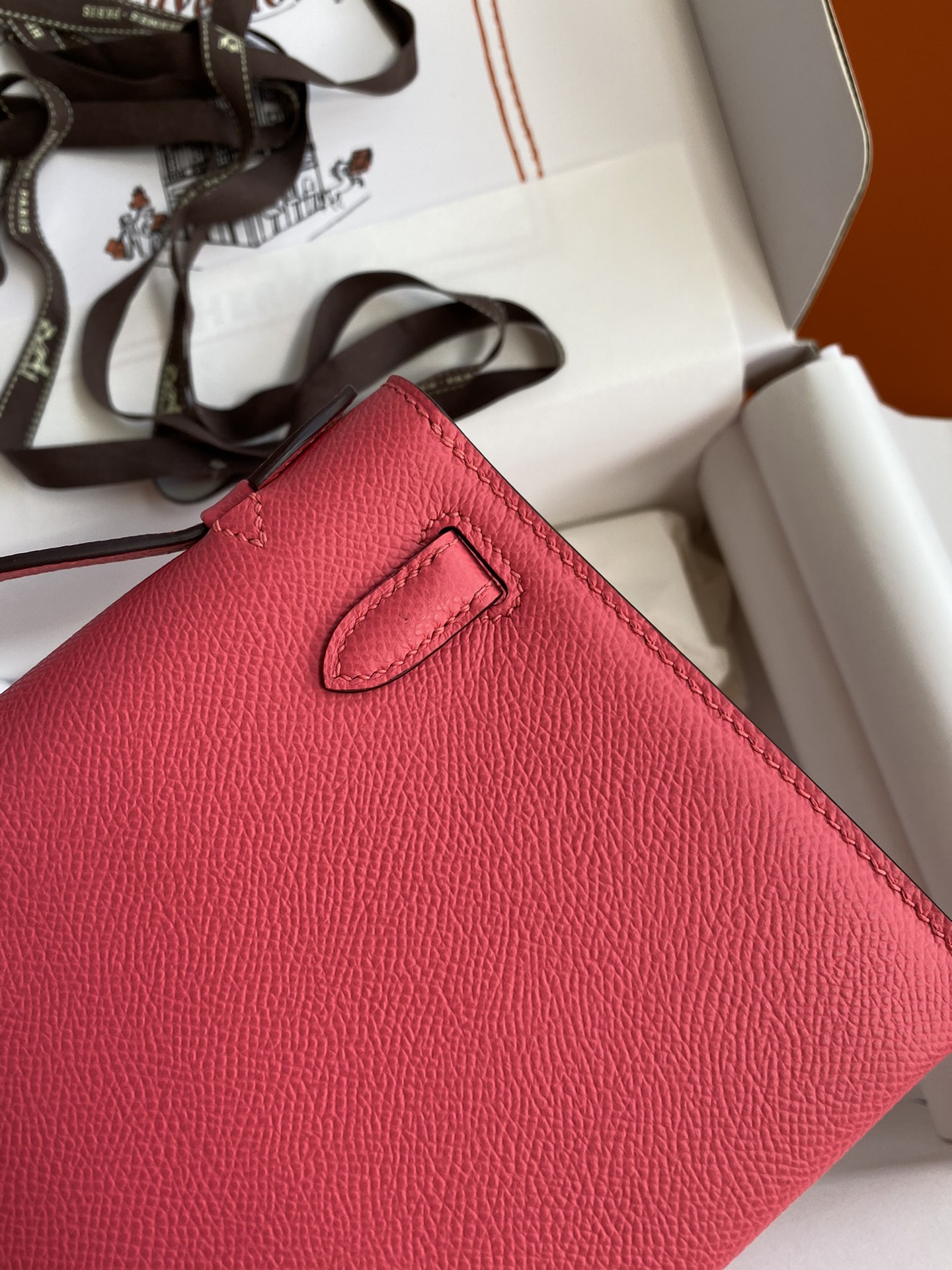 Hermes Mini Kelly Pochette 22cm Bag In Rose Red Epsom Leather